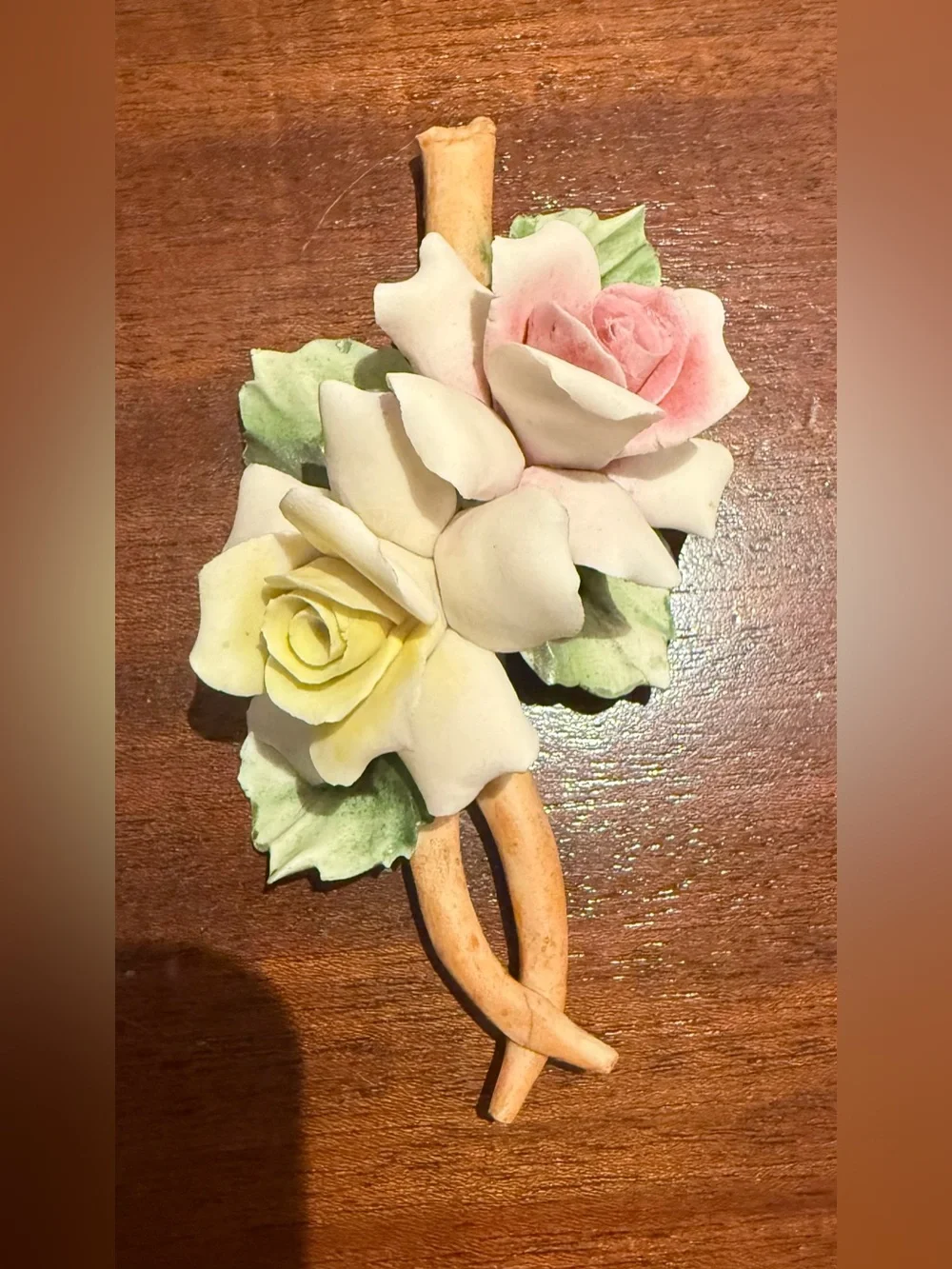 Vintage Capodimonte Porcelain Rose Figurine / Floral Sculpture